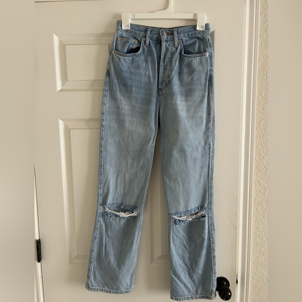TopShop Bleach Rip Straight Leg Jeans